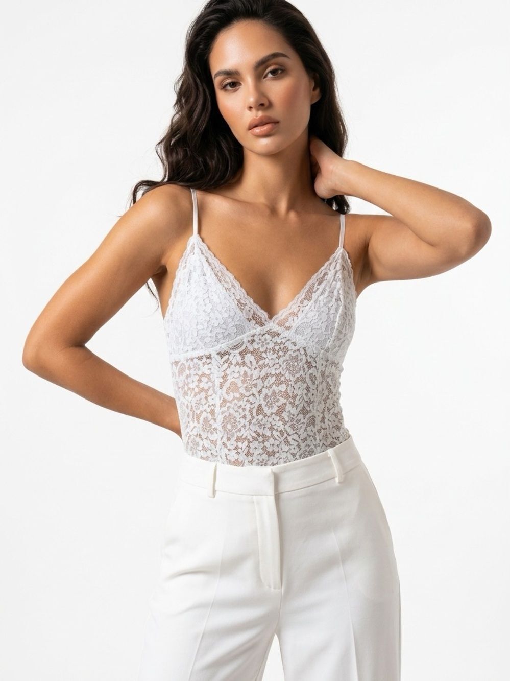 EXPRESS | NEW Light Blue Lace V-Neck Cami Bodysuit Women’s Size Small